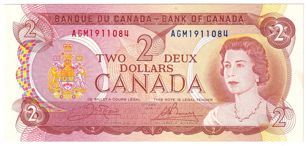 BC-47b 1974 Canada $2 Crow-Bouey, AGM, AU-UNC (AU55)