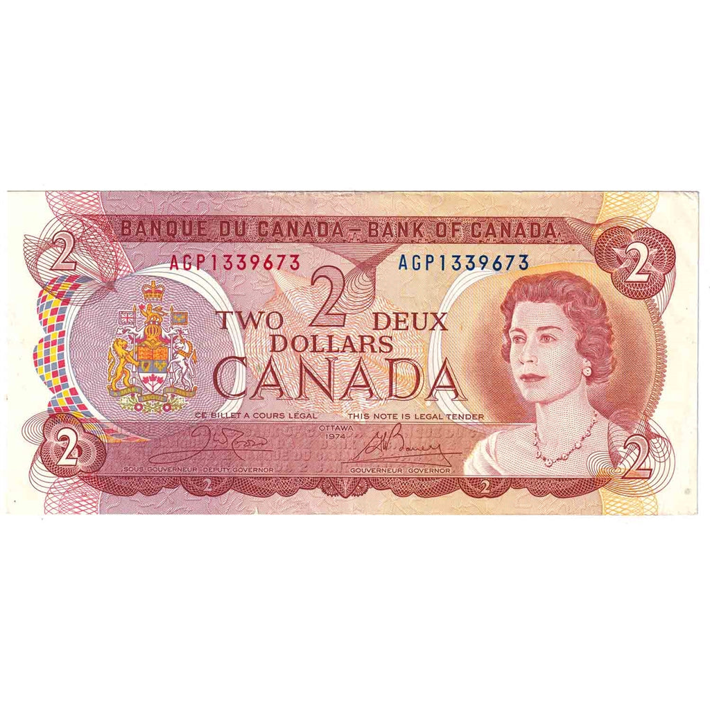 BC-47b 1974 Canada $2 Crow-Bouey, AGP, Almost Uncirculated (AU50)