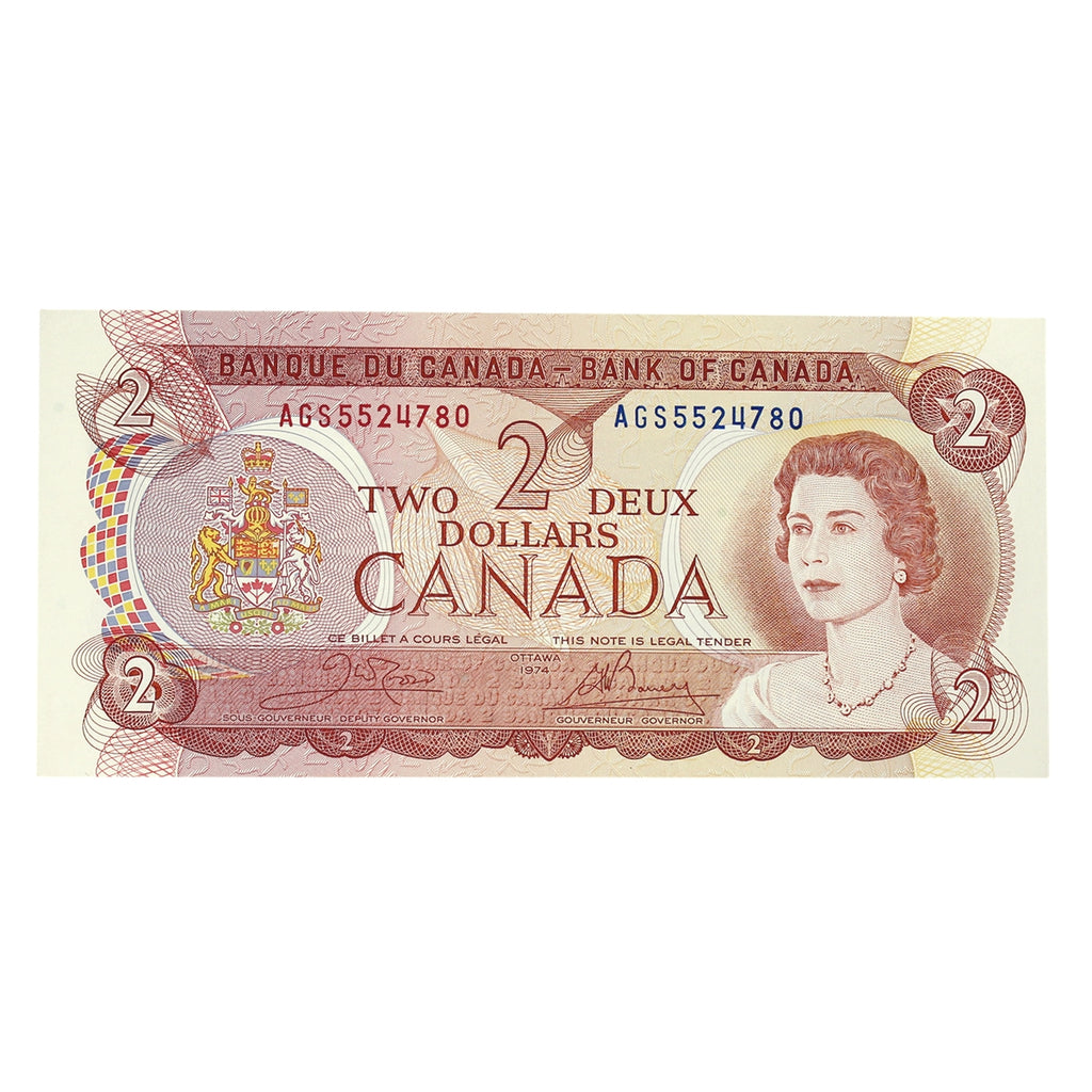 BC-47b 1974 Canada $2 Crow-Bouey, AGS, AU-UNC (AU55)