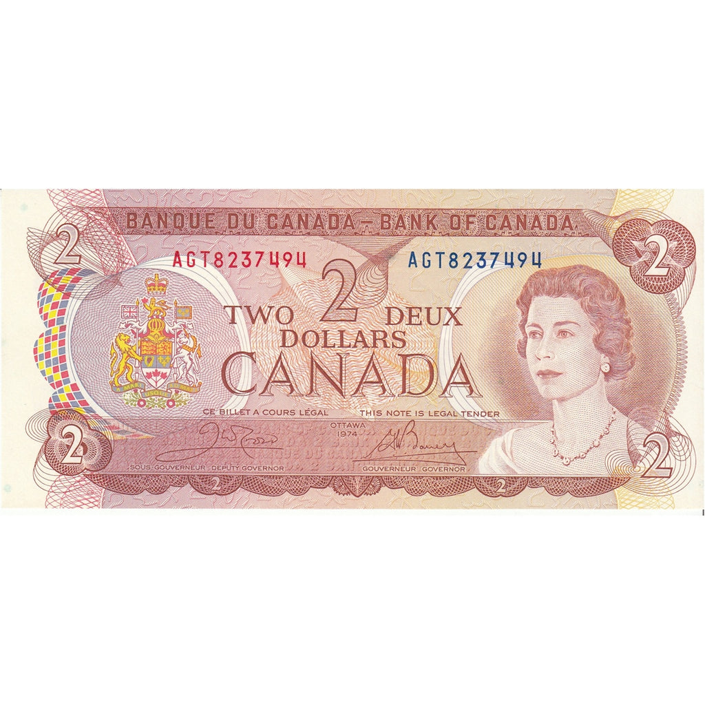 BC-47b 1974 Canada $2 Crow-Bouey, AGT, AU-UNC (AU55)