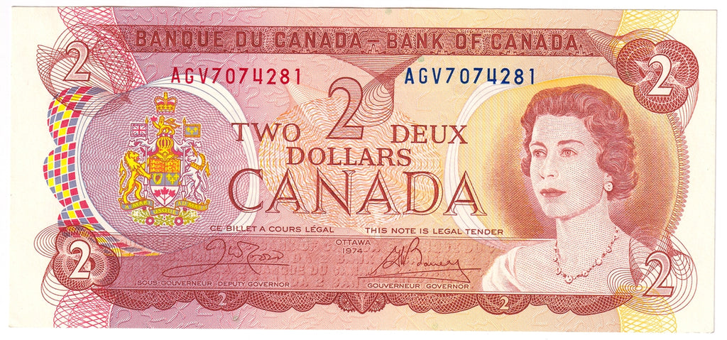 BC-47b 1974 Canada $2 Crow-Bouey, AGV, AU-UNC