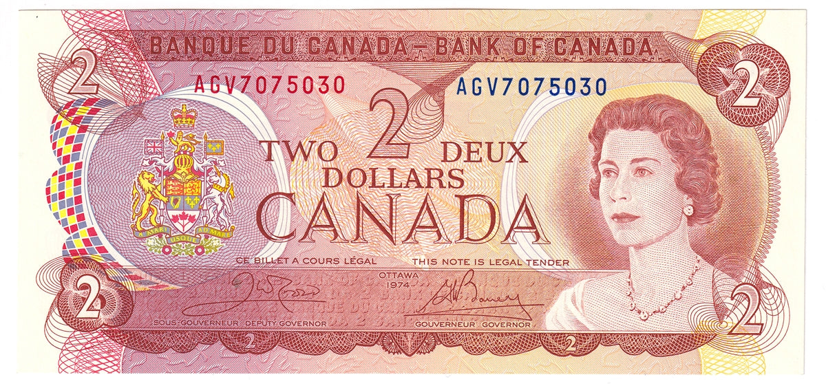 BC-47b 1974 Canada $2 Crow-Bouey, AGV, Choice Uncirculated (CUNC63)