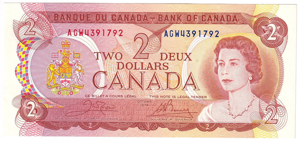 BC-47b 1974 Canada $2 Crow-Bouey, AGW, Uncirculated (MS60)