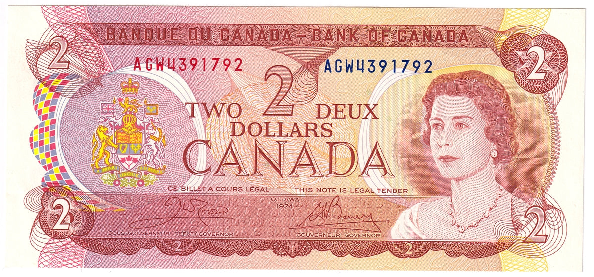 BC-47b 1974 Canada $2 Crow-Bouey, AGW, Uncirculated (MS60)