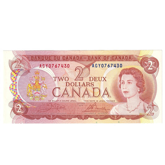 BC-47b 1974 Canada $2 Crow-Bouey, AGY, AU-UNC