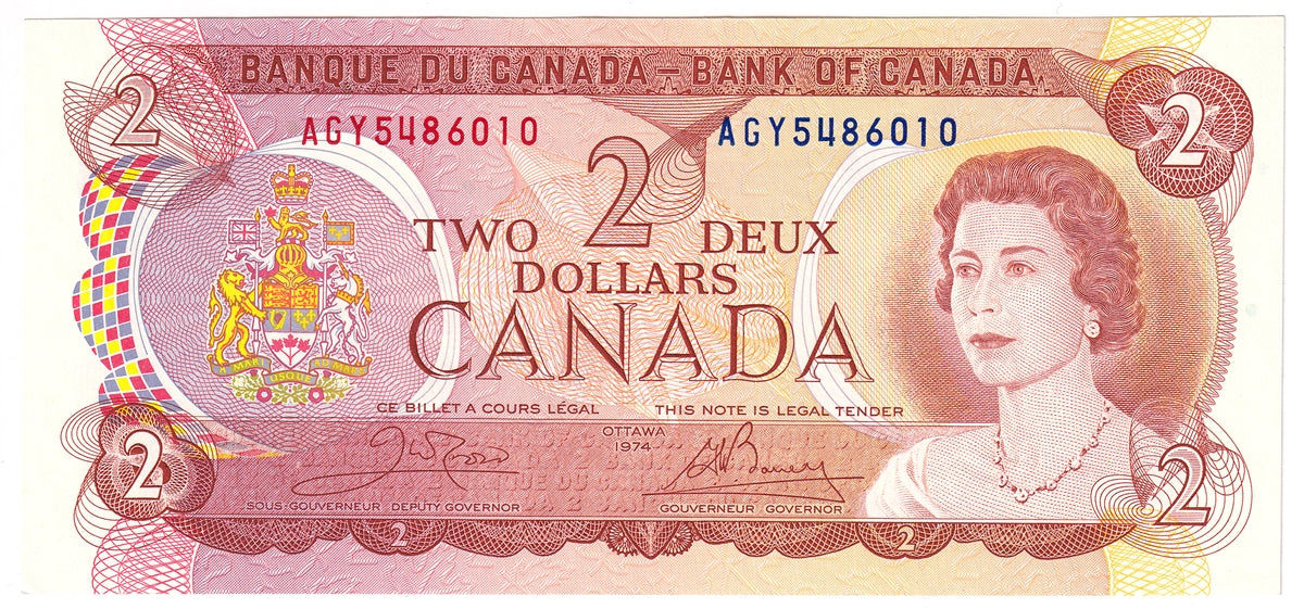BC-47b 1974 Canada $2 Crow-Bouey, AGY, Uncirculated (MS60)