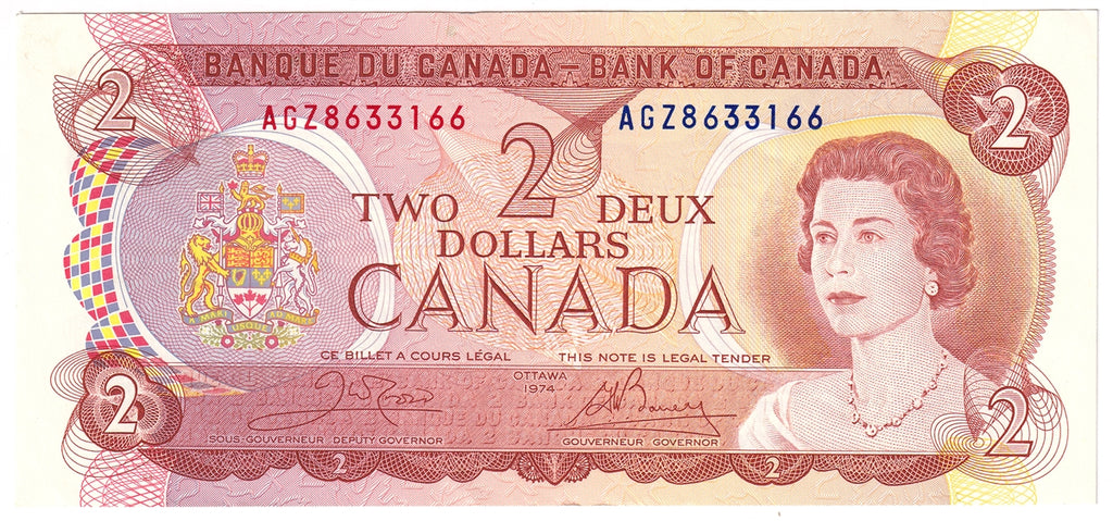BC-47b 1974 Canada $2 Crow-Bouey, AGZ, AU-UNC (AU55)