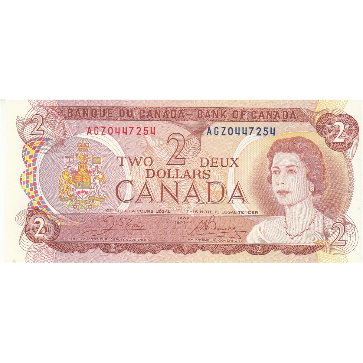 BC-47b 1974 Canada $2 Crow-Bouey, AGZ, Choice Uncirculated (CUNC63)