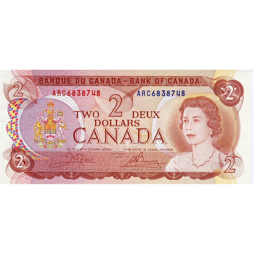 BC-47b 1974 Canada $2 Crow-Bouey, ARC, AU-UNC (AU55)