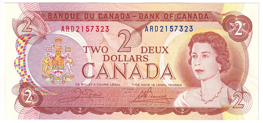 BC-47b 1974 Canada $2 Crow-Bouey, ARD, AU-UNC