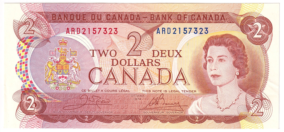 BC-47b 1974 Canada $2 Crow-Bouey, ARD, AU-UNC