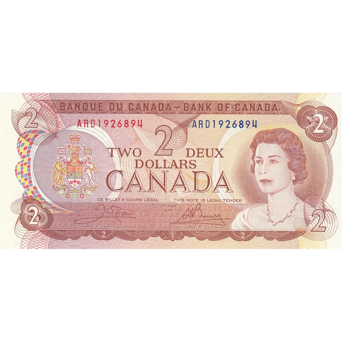 BC-47b 1974 Canada $2 Crow-Bouey, ARD, Choice Uncirculated (CUNC63)