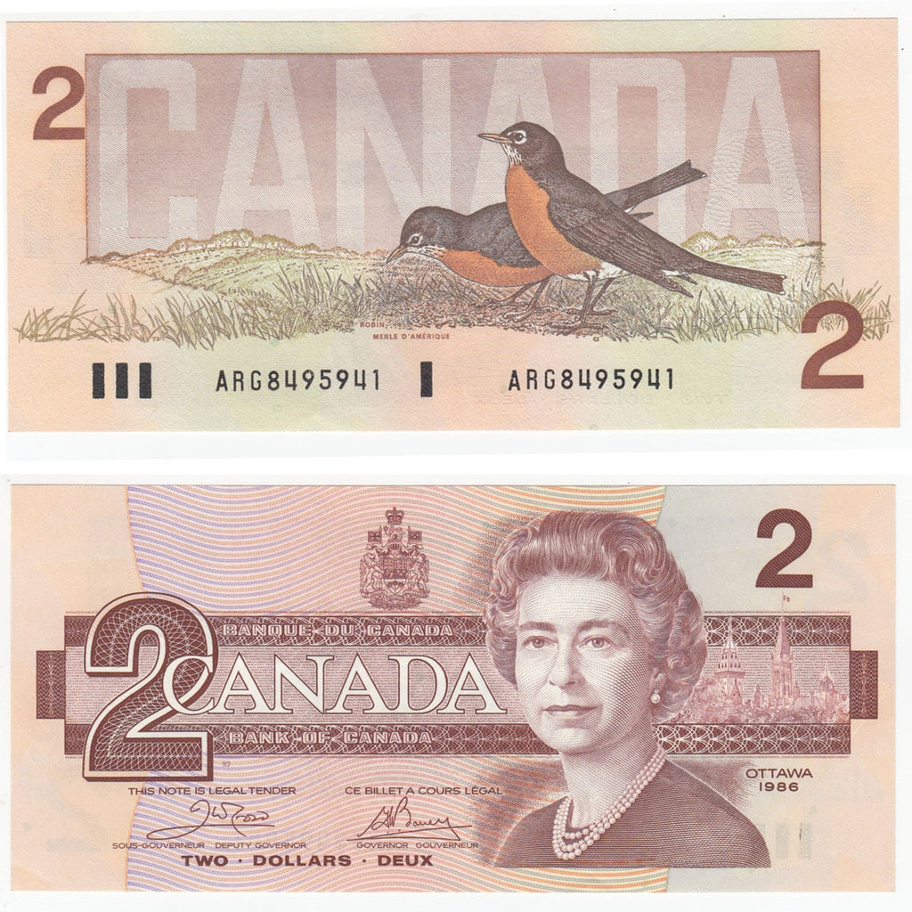 BC-55a 1986 Canada $2 Crow-Bouey, ARG, Almost Uncirculated (AU50)