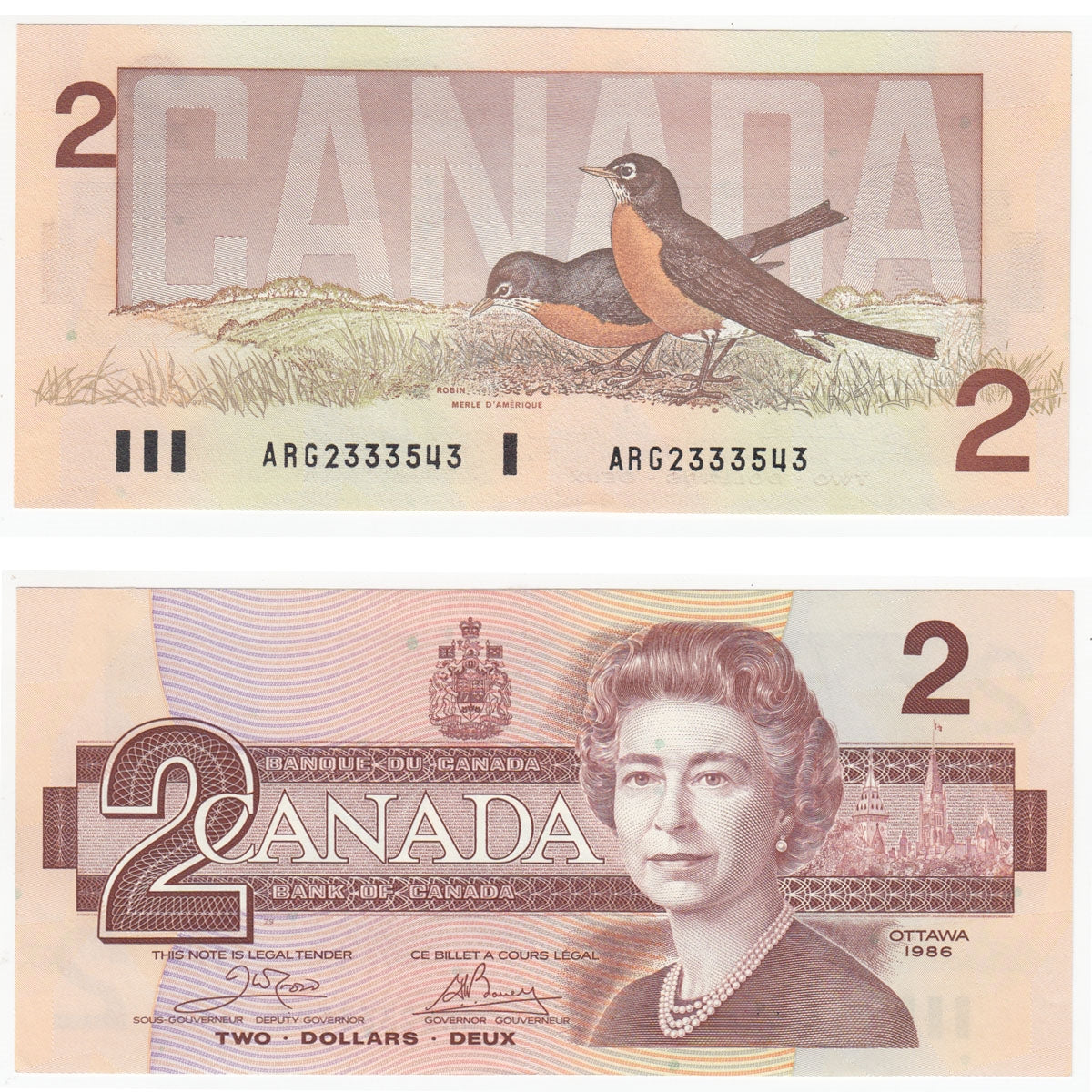 BC-55a 1986 Canada $2 Crow-Bouey, ARG, Uncirculated (MS60)
