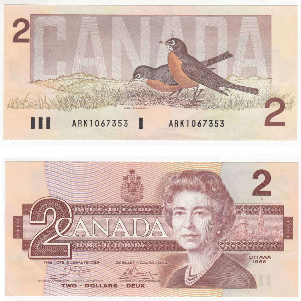 BC-55a 1986 Canada $2 Crow-Bouey, ARK, Almost Uncirculated (AU50)