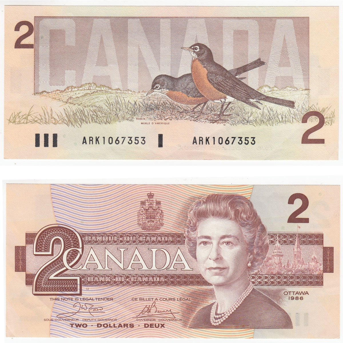 BC-55a 1986 Canada $2 Crow-Bouey, ARK, Almost Uncirculated (AU50)