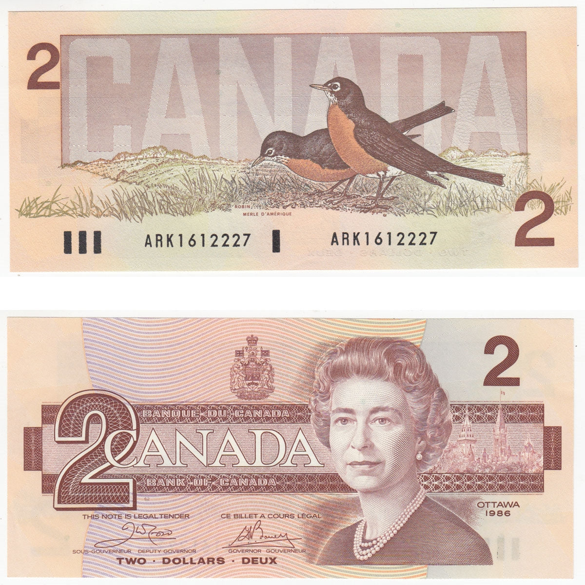 BC-55a 1986 Canada $2 Crow-Bouey, ARK, AU-UNC (AU55)