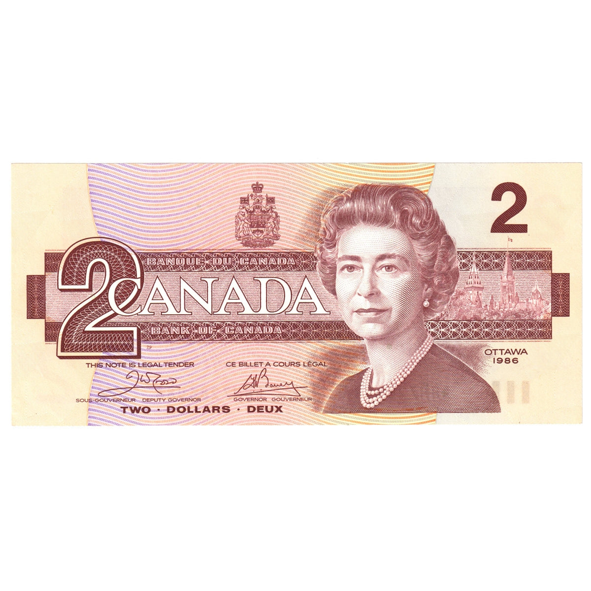 BC-55a 1986 Canada $2 Crow-Bouey, ARM, Almost Uncirculated (AU50)