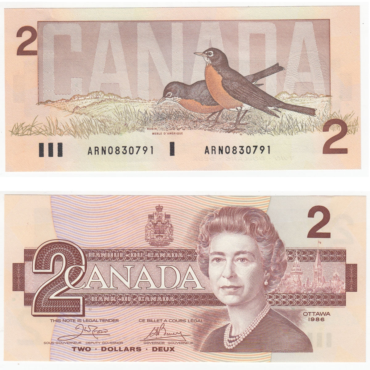BC-55a 1986 Canada $2 Crow-Bouey, ARN, AU-UNC (AU55)