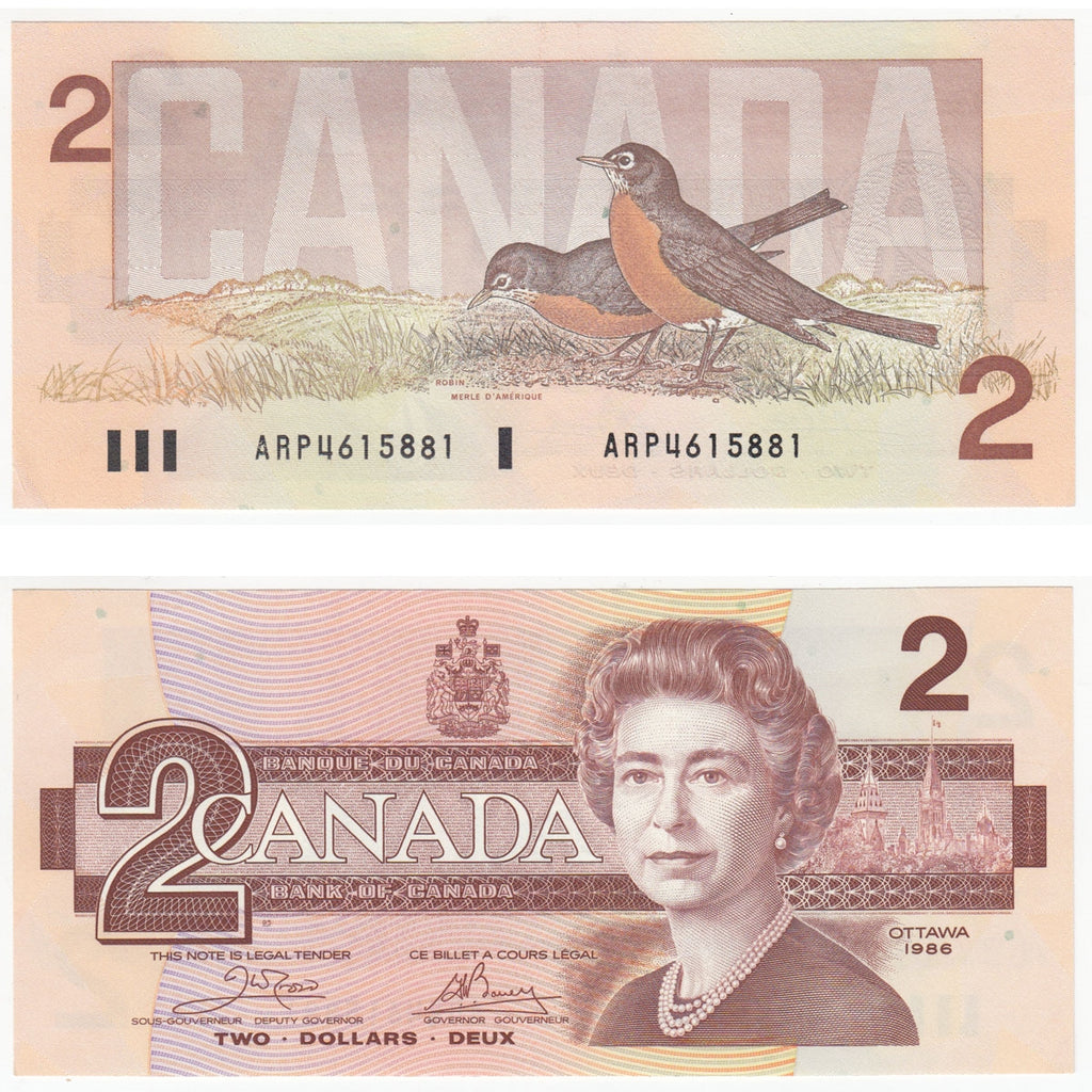 BC-55a 1986 Canada $2 Crow-Bouey, ARP, Almost Uncirculated (AU50)