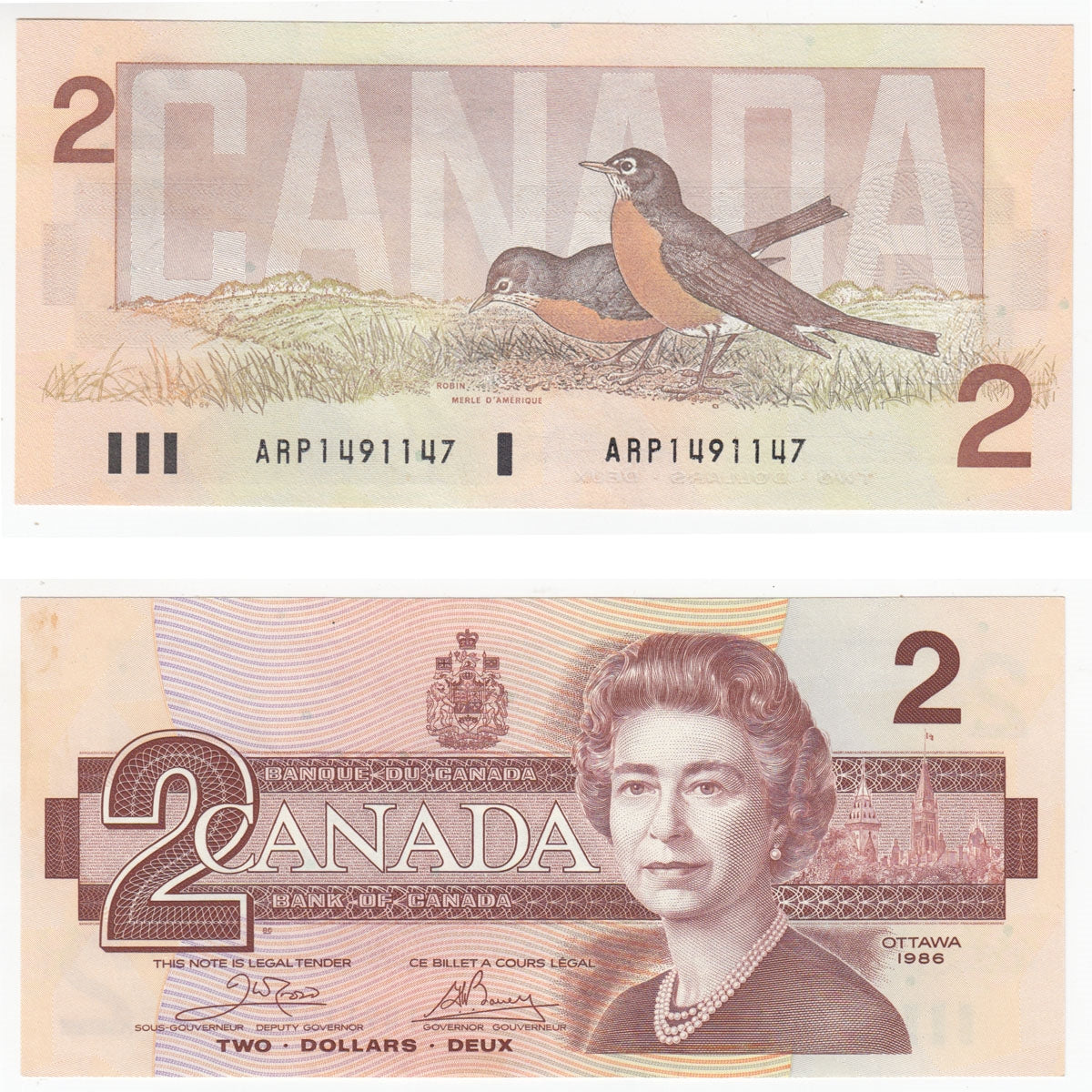 BC-55a 1986 Canada $2 Crow-Bouey, ARP, AU-UNC (AU55)