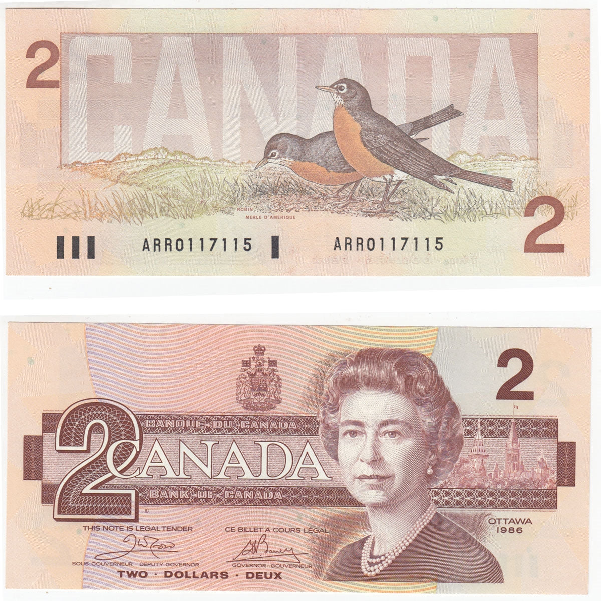 BC-55a 1986 Canada $2 Crow-Bouey, ARR, Almost Uncirculated (AU50)