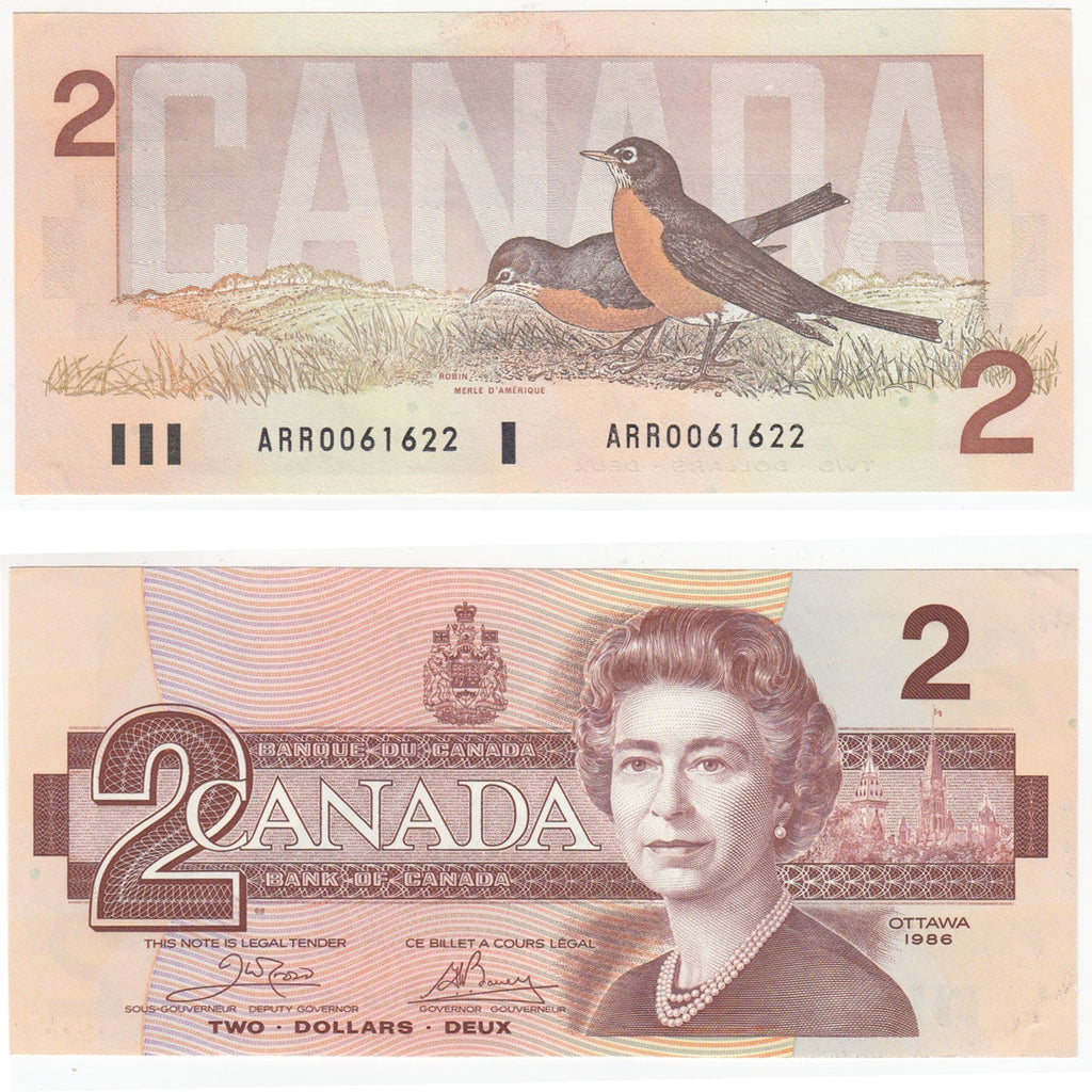 BC-55a 1986 Canada $2 Crow-Bouey, ARR, AU-UNC (AU55)