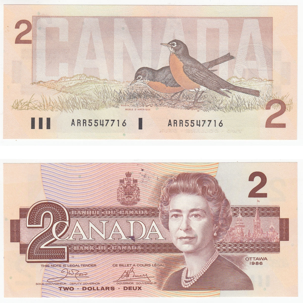 BC-55a 1986 Canada $2 Crow-Bouey, ARR, Uncirculated (MS60)