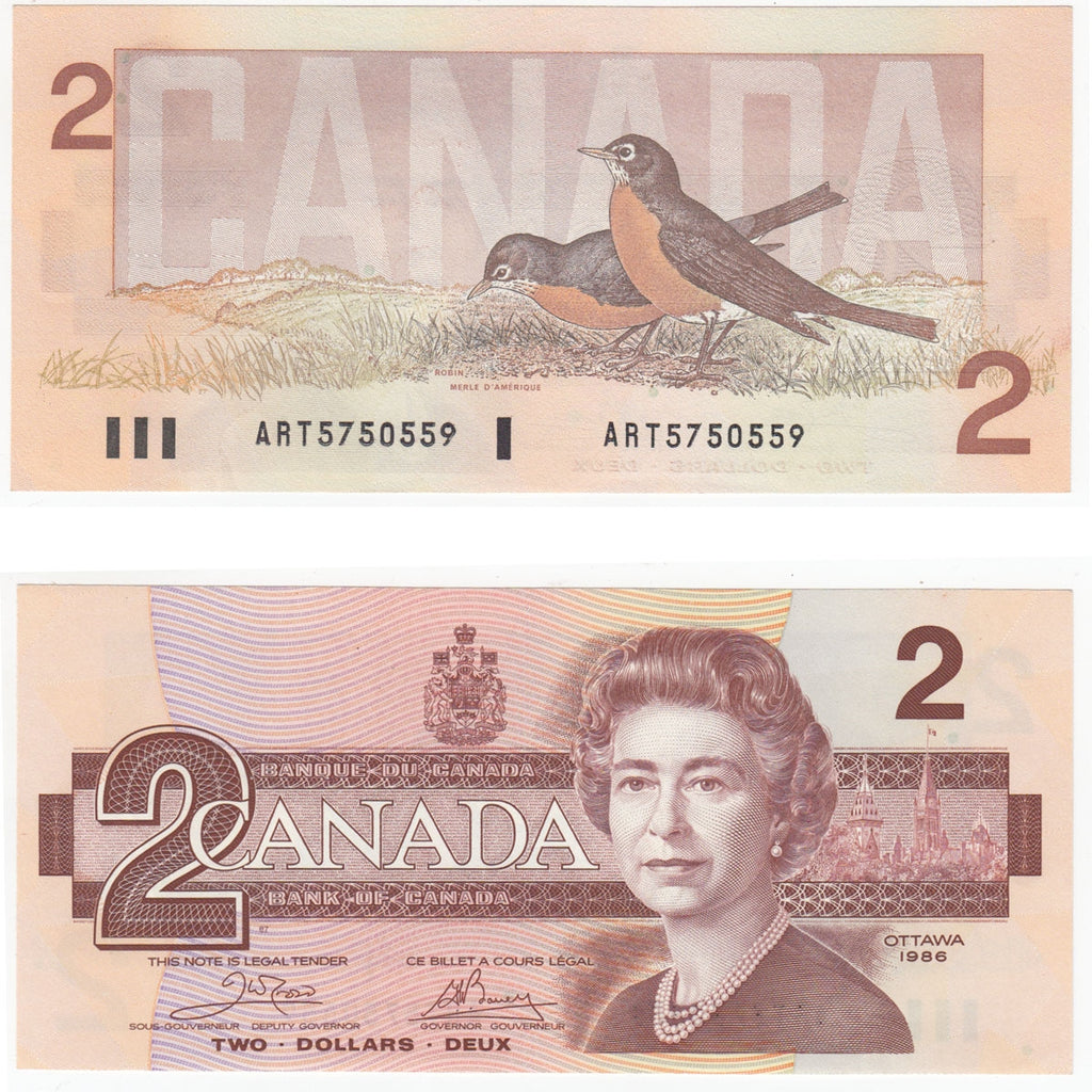BC-55a 1986 Canada $2 Crow-Bouey, ART, AU-UNC (AU55)