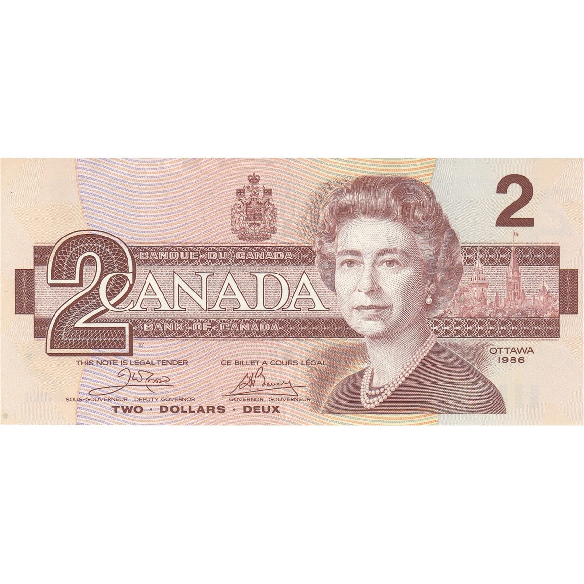 BC-55a 1986 Canada $2 Crow-Bouey, ARV, Almost Uncirculated (AU50)