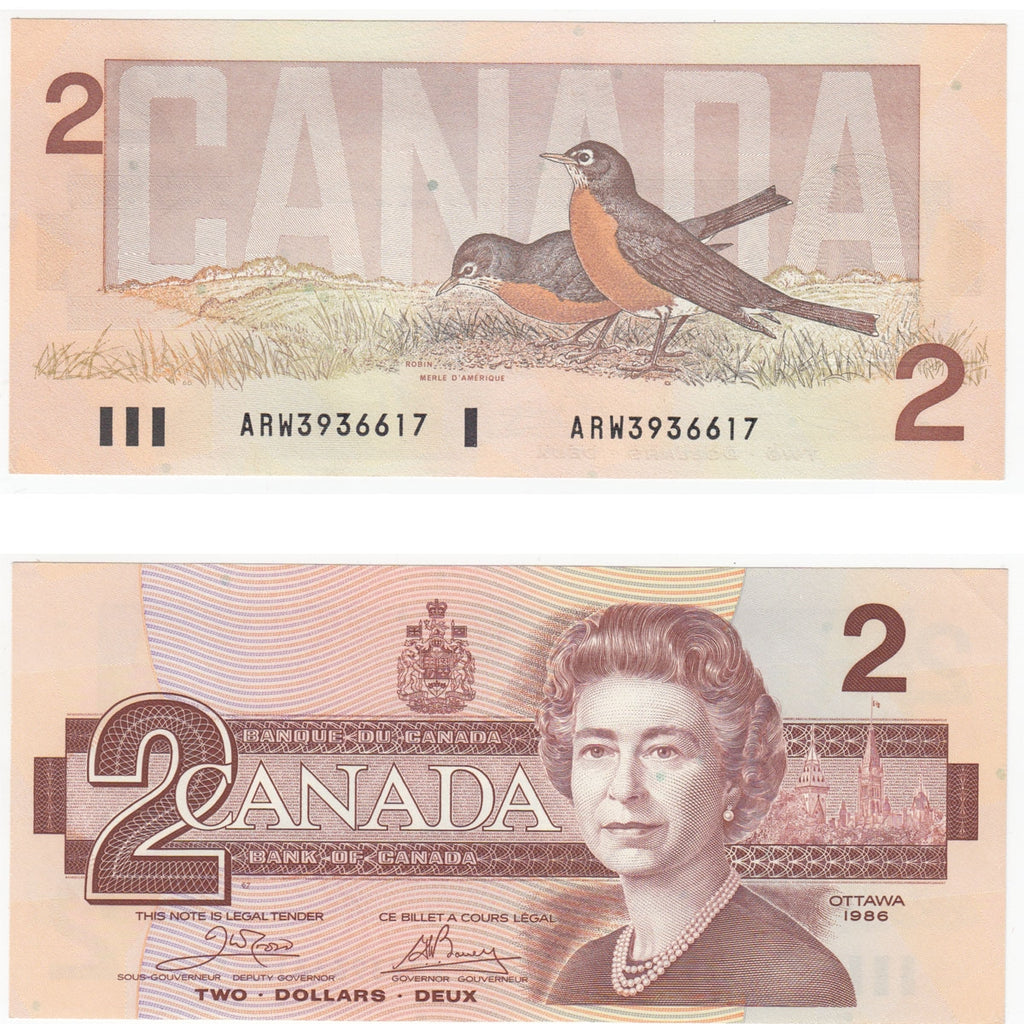 BC-55a 1986 Canada $2 Crow-Bouey, ARW, Almost Uncirculated (AU50)