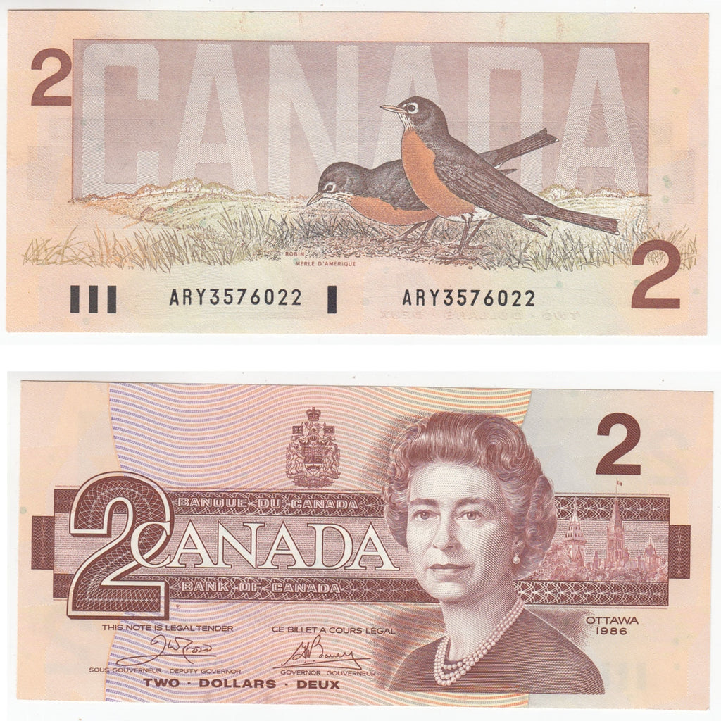 BC-55a 1986 Canada $2 Crow-Bouey, ARY, Almost Uncirculated (AU50)