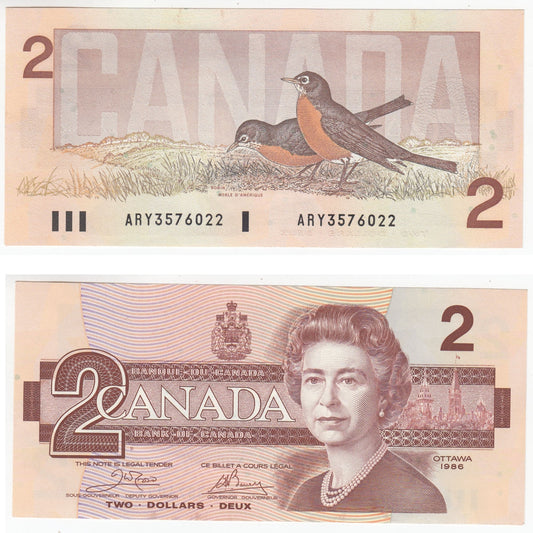BC-55a 1986 Canada $2 Crow-Bouey, ARY, Almost Uncirculated (AU50)