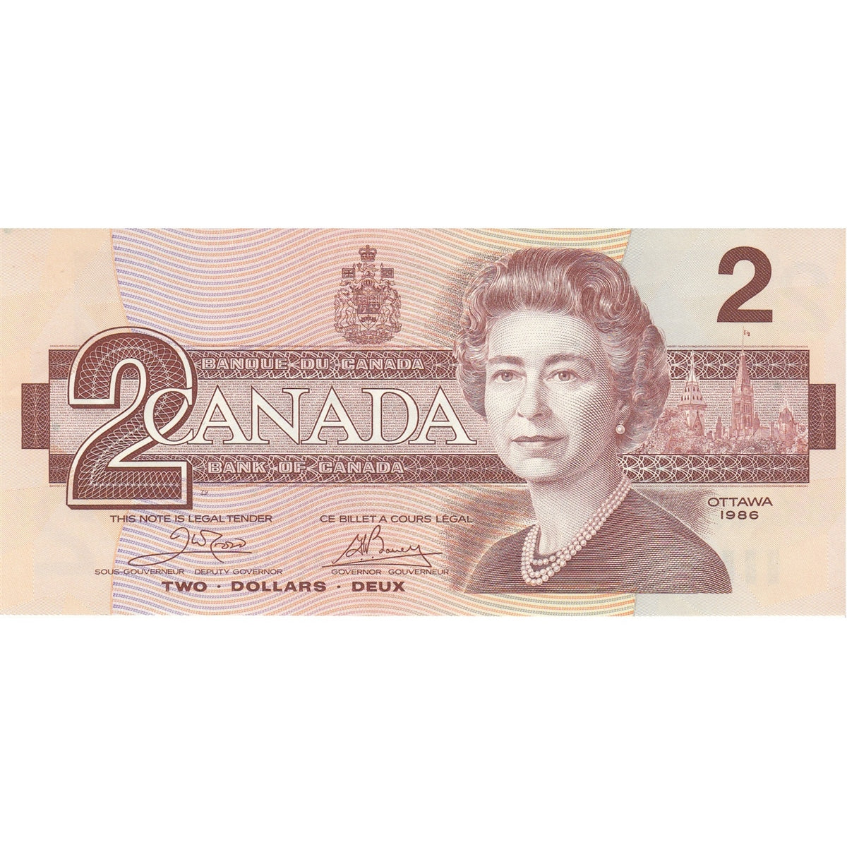 BC-55a 1986 Canada $2 Crow-Bouey, ARZ, Almost Uncirculated (AU50)