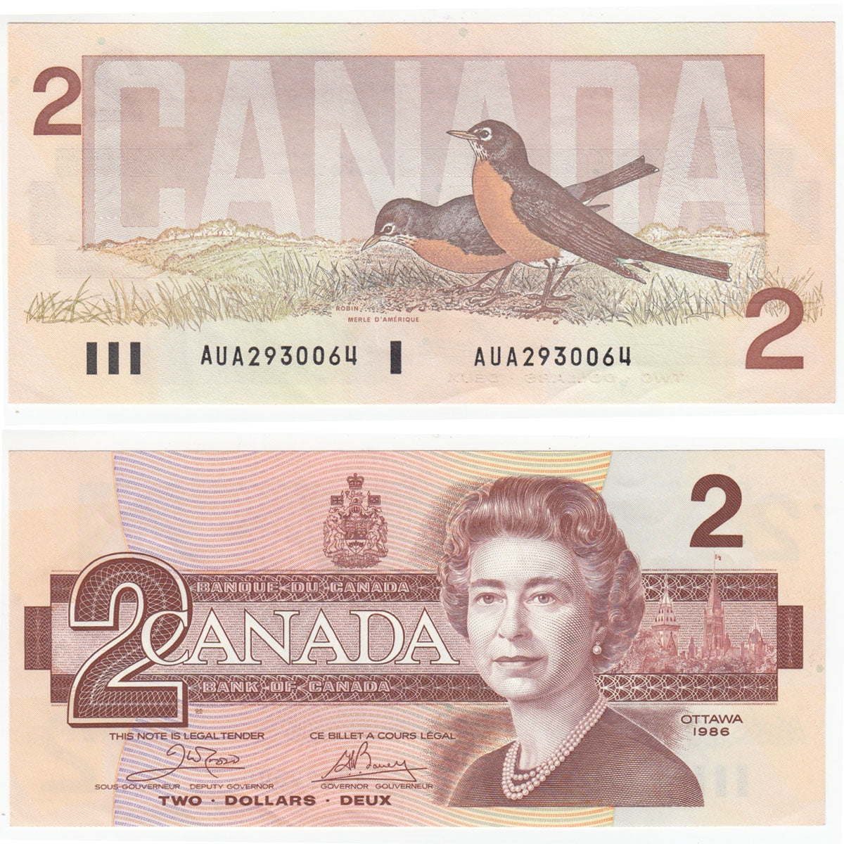 BC-55a 1986 Canada $2 Crow-Bouey, AUA, Almost Uncirculated (AU50)