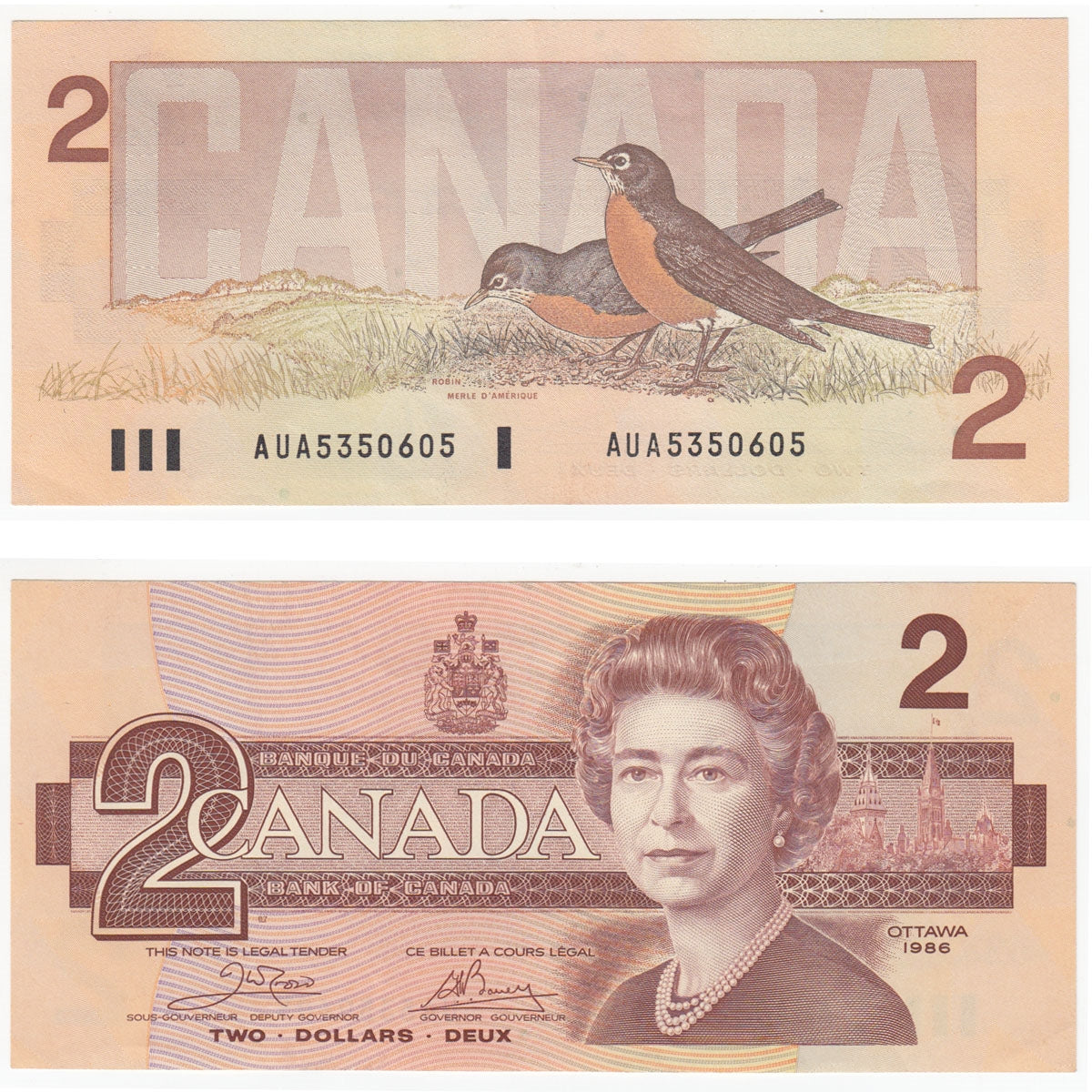 BC-55a 1986 Canada $2 Crow-Bouey, AUA, AU-UNC (AU55)
