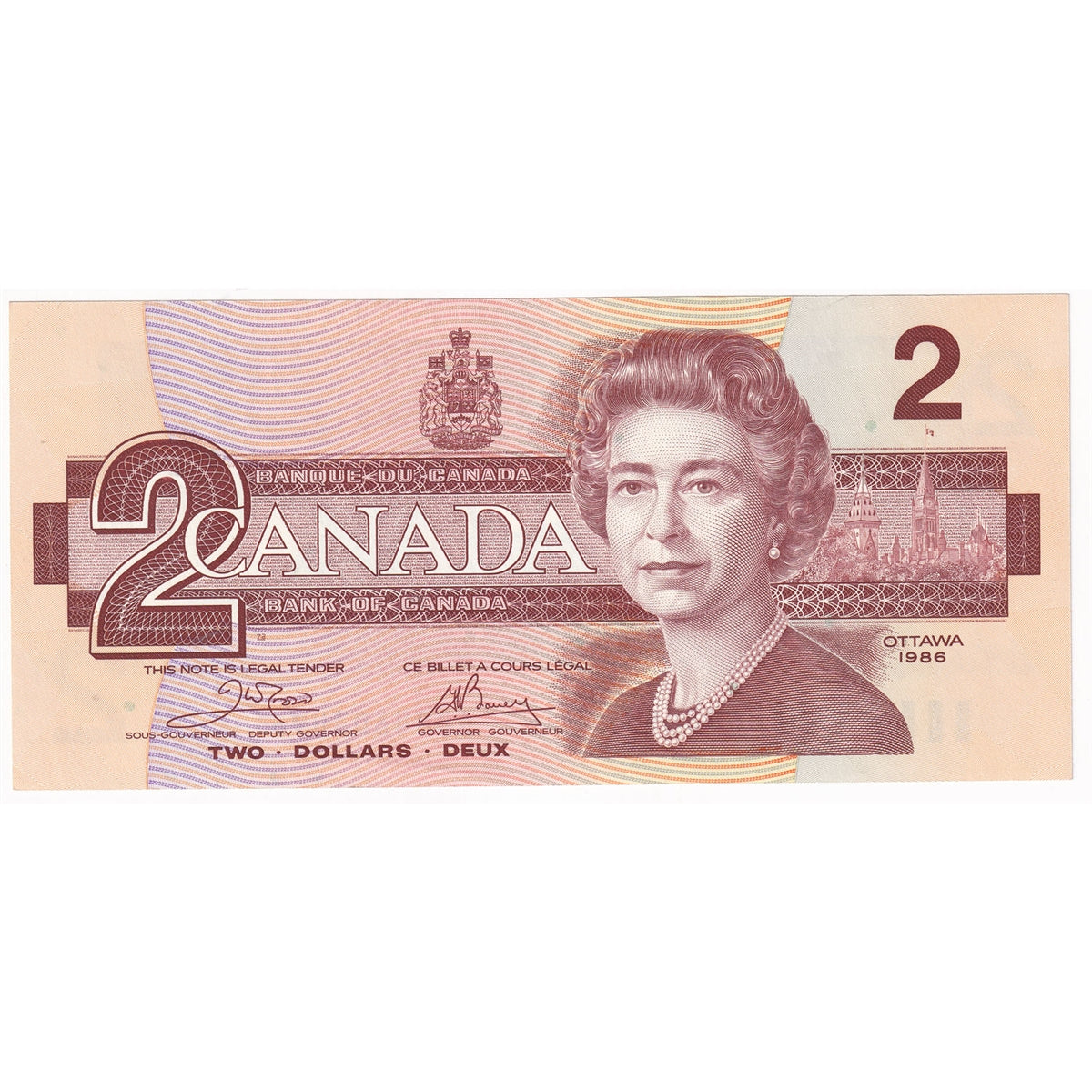 BC-55a 1986 Canada $2 Crow-Bouey, AUB, AU-UNC (AU55)