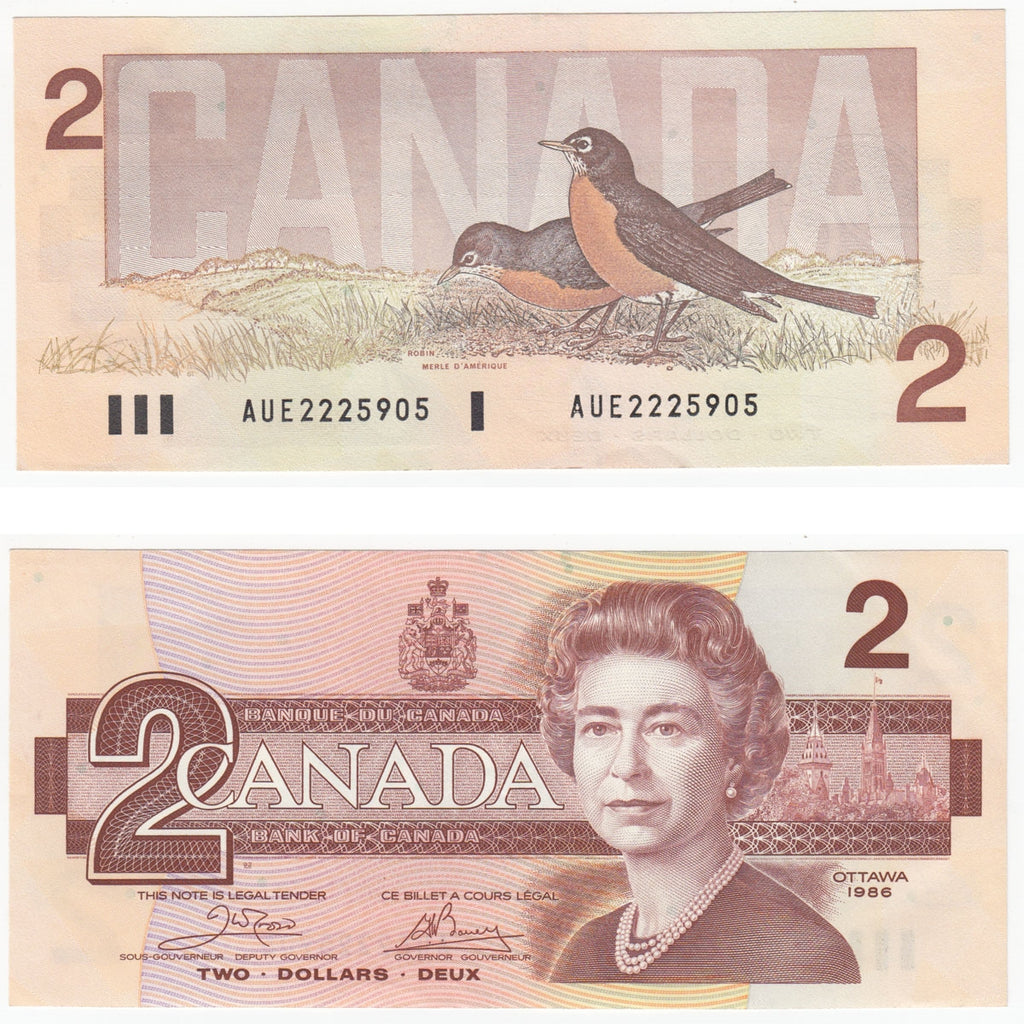 BC-55a 1986 Canada $2 Crow-Bouey, AUE, Almost Uncirculated (AU50)