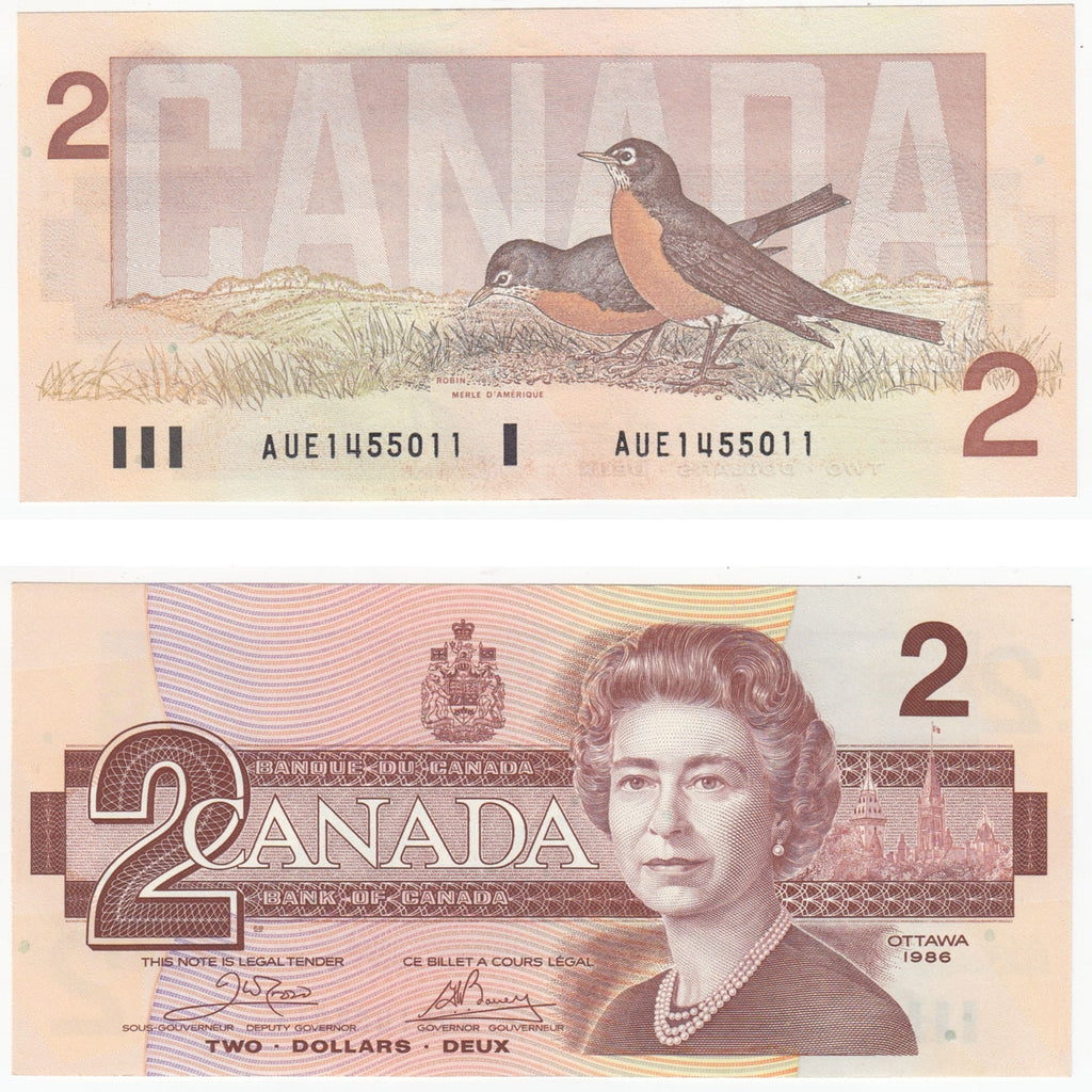 BC-55a 1986 Canada $2 Crow-Bouey, AUE, AU-UNC (AU55)