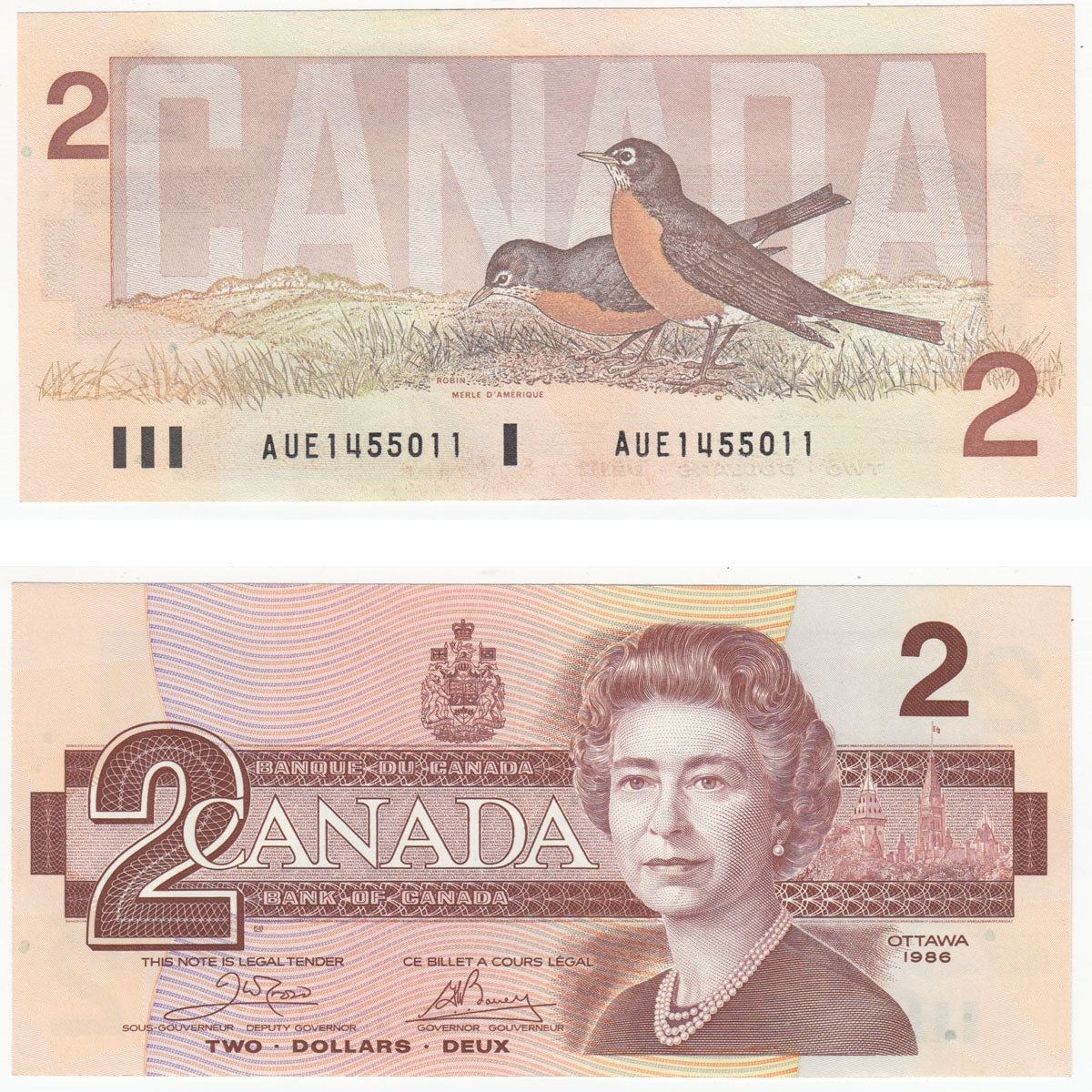 BC-55a 1986 Canada $2 Crow-Bouey, AUE, AU-UNC (AU55)