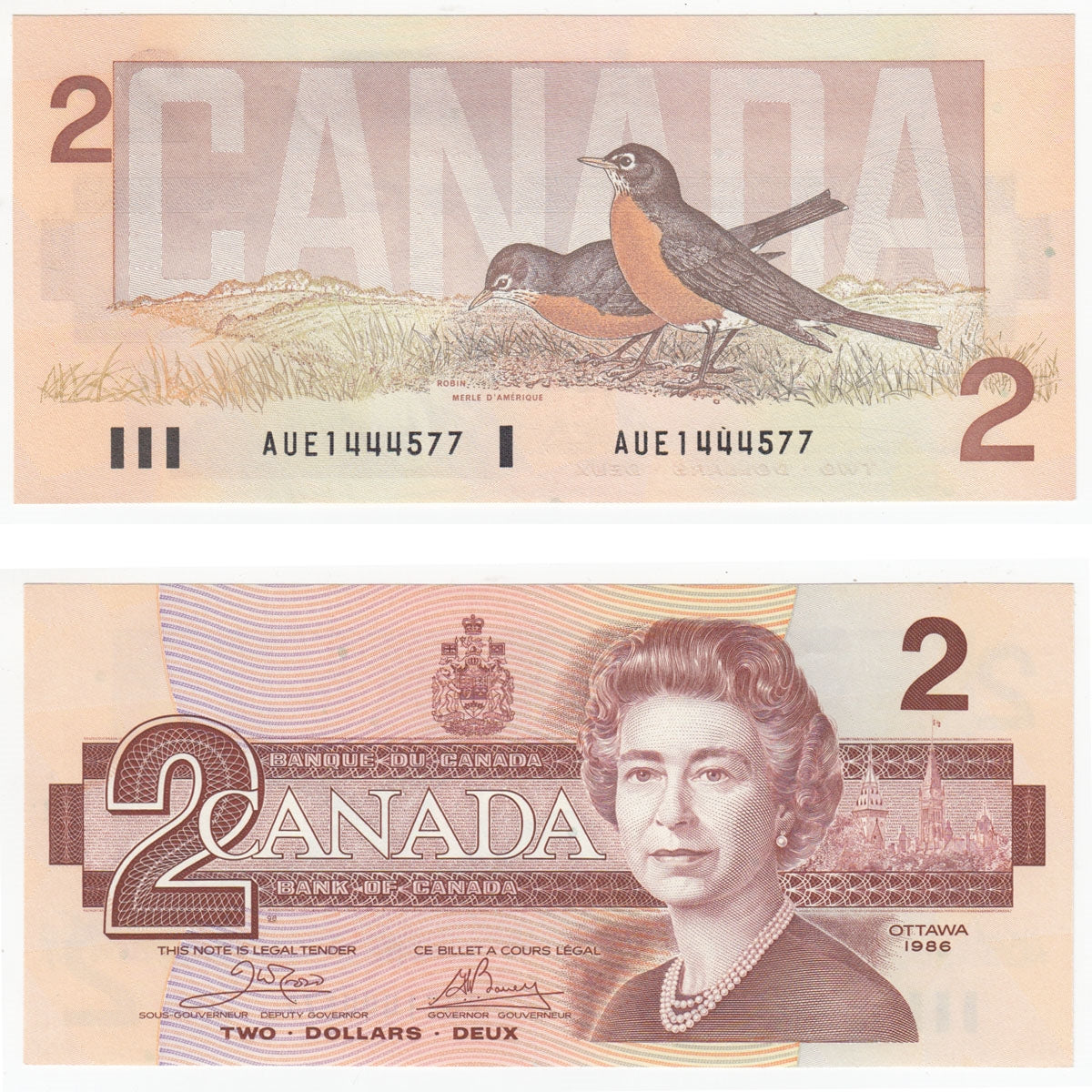 BC-55a 1986 Canada $2 Crow-Bouey, AUE, Uncirculated (MS60)