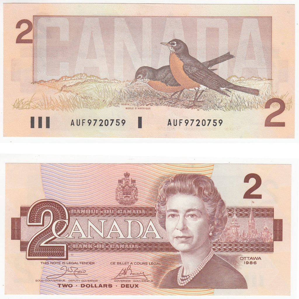 BC-55a 1986 Canada $2 Crow-Bouey, AUF, Almost Uncirculated (AU50)