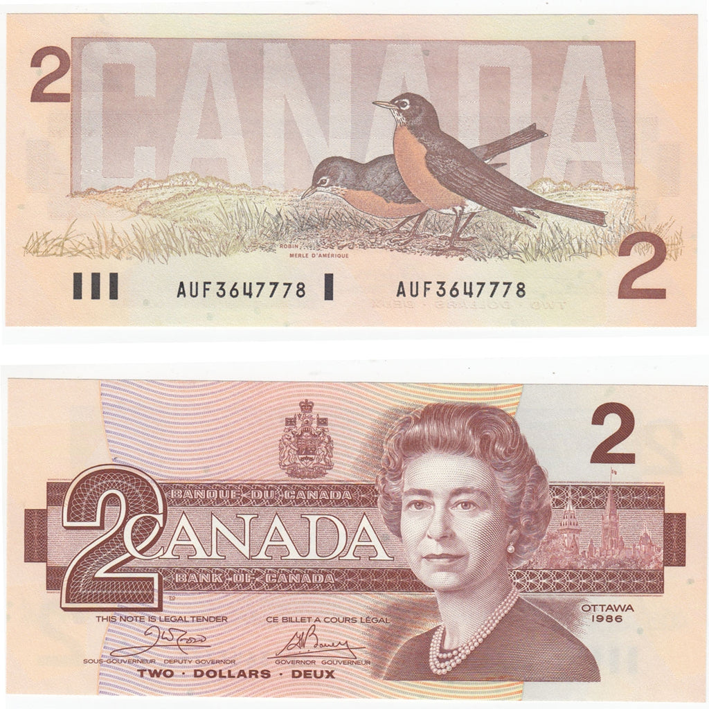 BC-55a 1986 Canada $2 Crow-Bouey, AUF, Uncirculated (MS60)