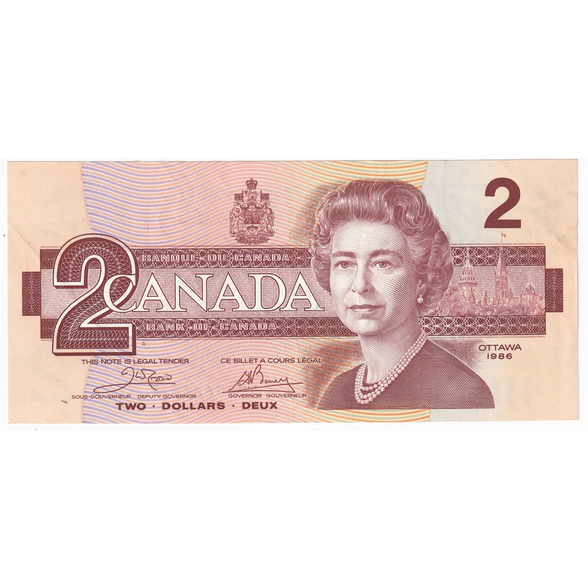 BC-55a 1986 Canada $2 Crow-Bouey, AUG, Almost Uncirculated (AU50)