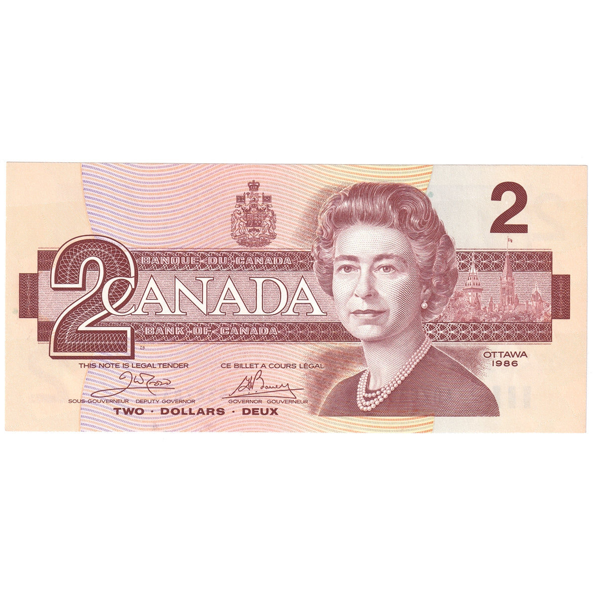 BC-55bA 1986 Canada $2 Thiessen-Crow, BRX, Almost Uncirculated (AU50)