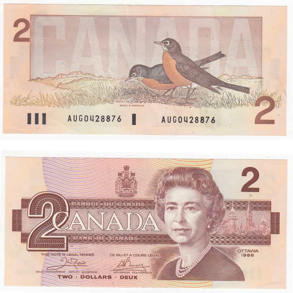 BC-55a 1986 Canada $2 Crow-Bouey, AUG, Extra Fine (EF40)