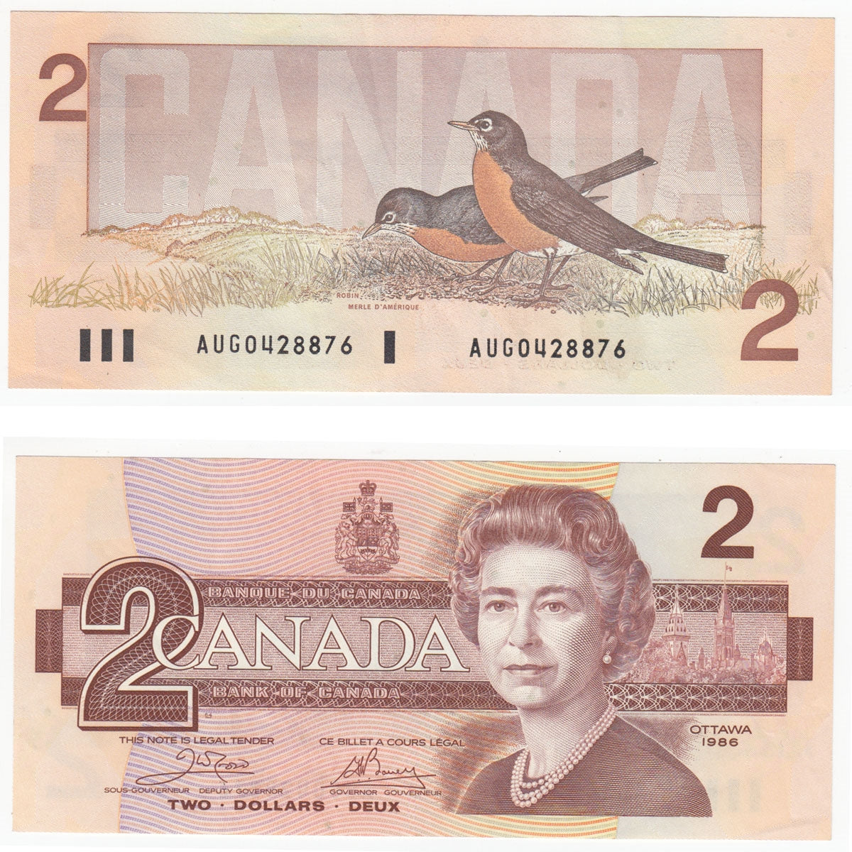 BC-55a 1986 Canada $2 Crow-Bouey, AUG, Extra Fine (EF40)