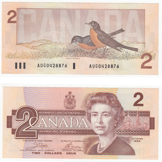 BC-55a 1986 Canada $2 Crow-Bouey, AUG, Extra Fine (EF40)