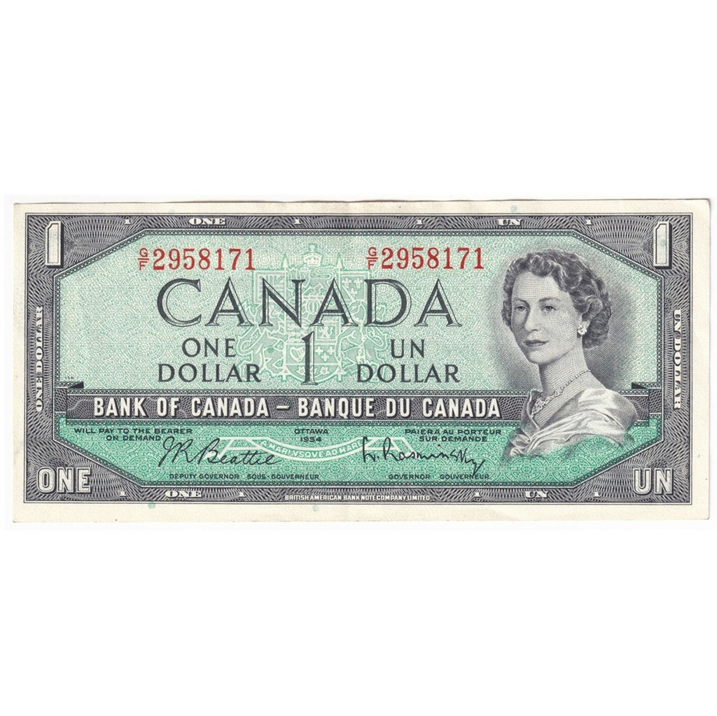 BC-37b-i 1954 Canada $1 Beattie-Rasminsky, G/F, EF-AU (EF45)