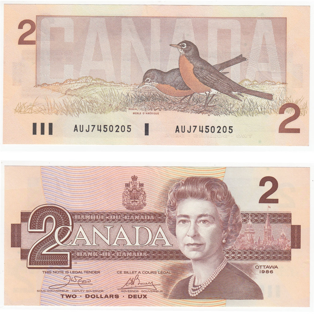 BC-55a 1986 Canada $2 Crow-Bouey, AUJ, Almost Uncirculated (AU50)
